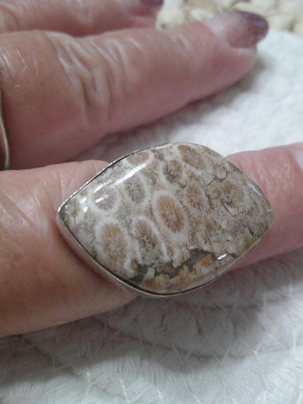 Natural FOSSIL CORAL Handmade Sterling 925 Ring Size 9.25 #246F